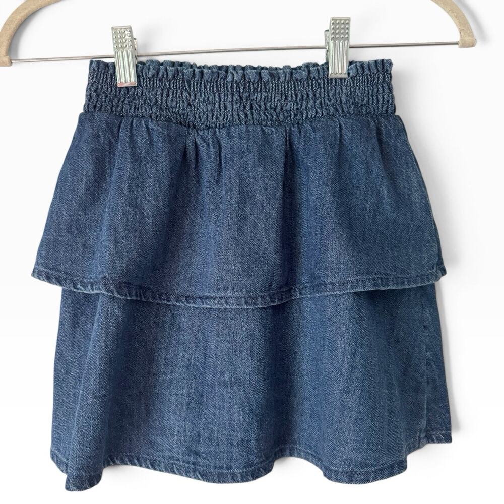 NWT Mini Boden Tiered Denim Pull On Skirt Girls Size 6-7 Years